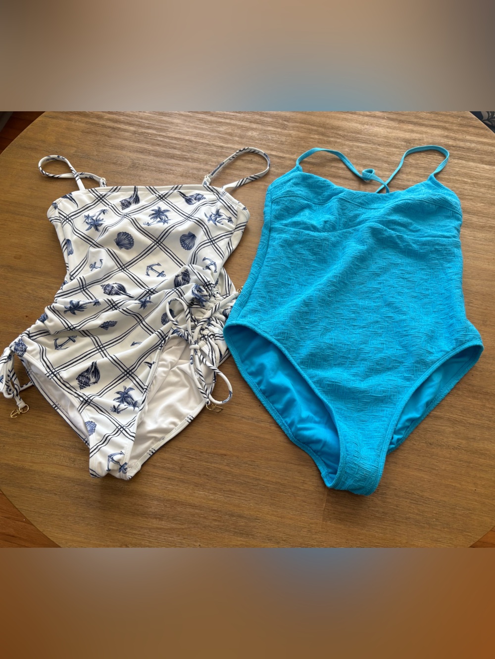 Shade & Shore Bright Turquoise & Shell Print One Piece Swimsuit Bundle Size M
